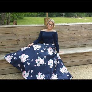 Navy blue 2 piece prom dress